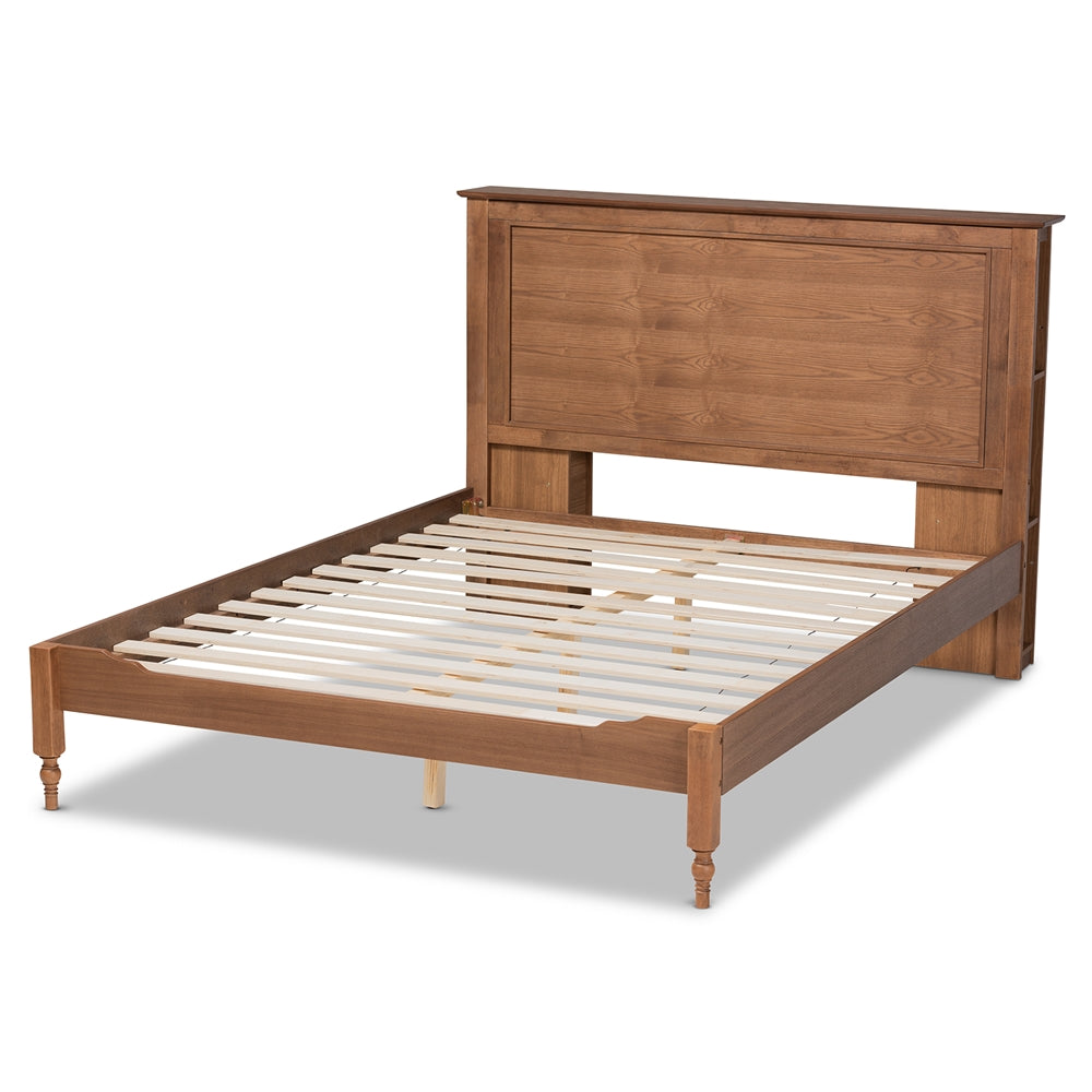 Danielle Rustic Ash Walnut Brown Finished Full Size Bed with Shelves