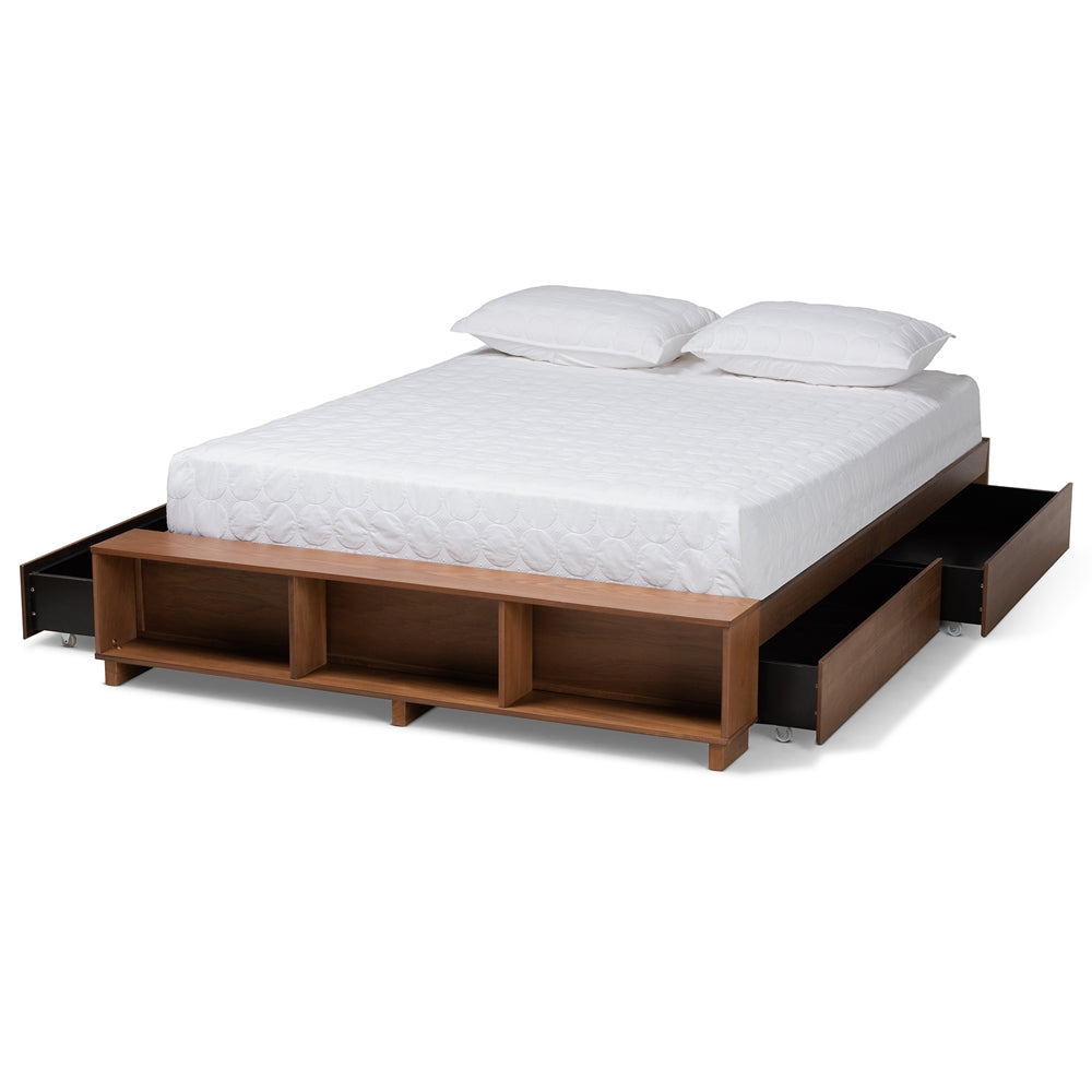 Arthur Ash Walnut Brown Finished Full Size Bed With Built-In Shelves