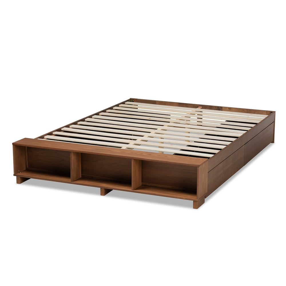 Arthur Ash Walnut Brown Finished Full Size Bed With Built-In Shelves