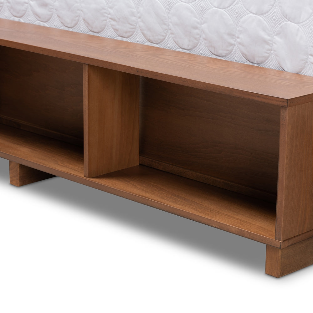 Arthur Ash Walnut Brown Finished King Size Bed With Built-In Shelves