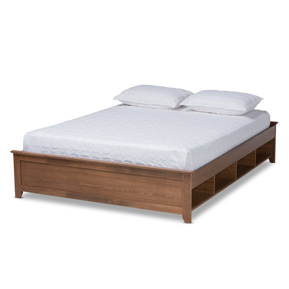 Anders Ash Walnut Brown Finished Full Size Bed Frame With Shelves