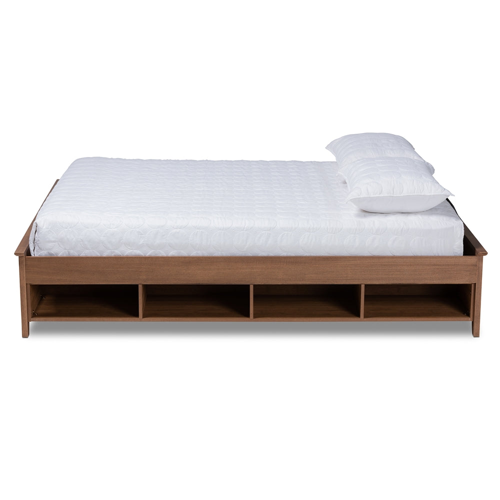 Anders Ash Walnut Brown Finished Full Size Bed Frame With Shelves