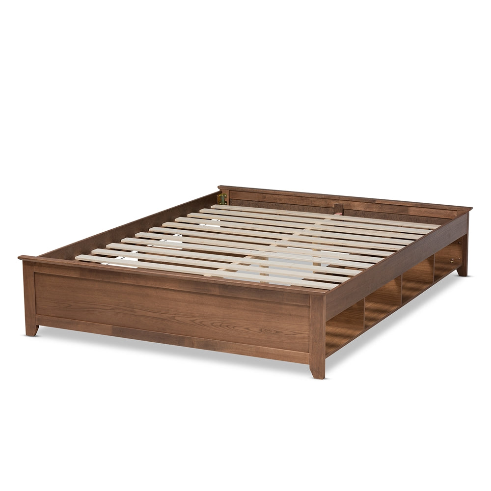 Anders Ash Walnut Brown Finished Full Size Bed Frame With Shelves