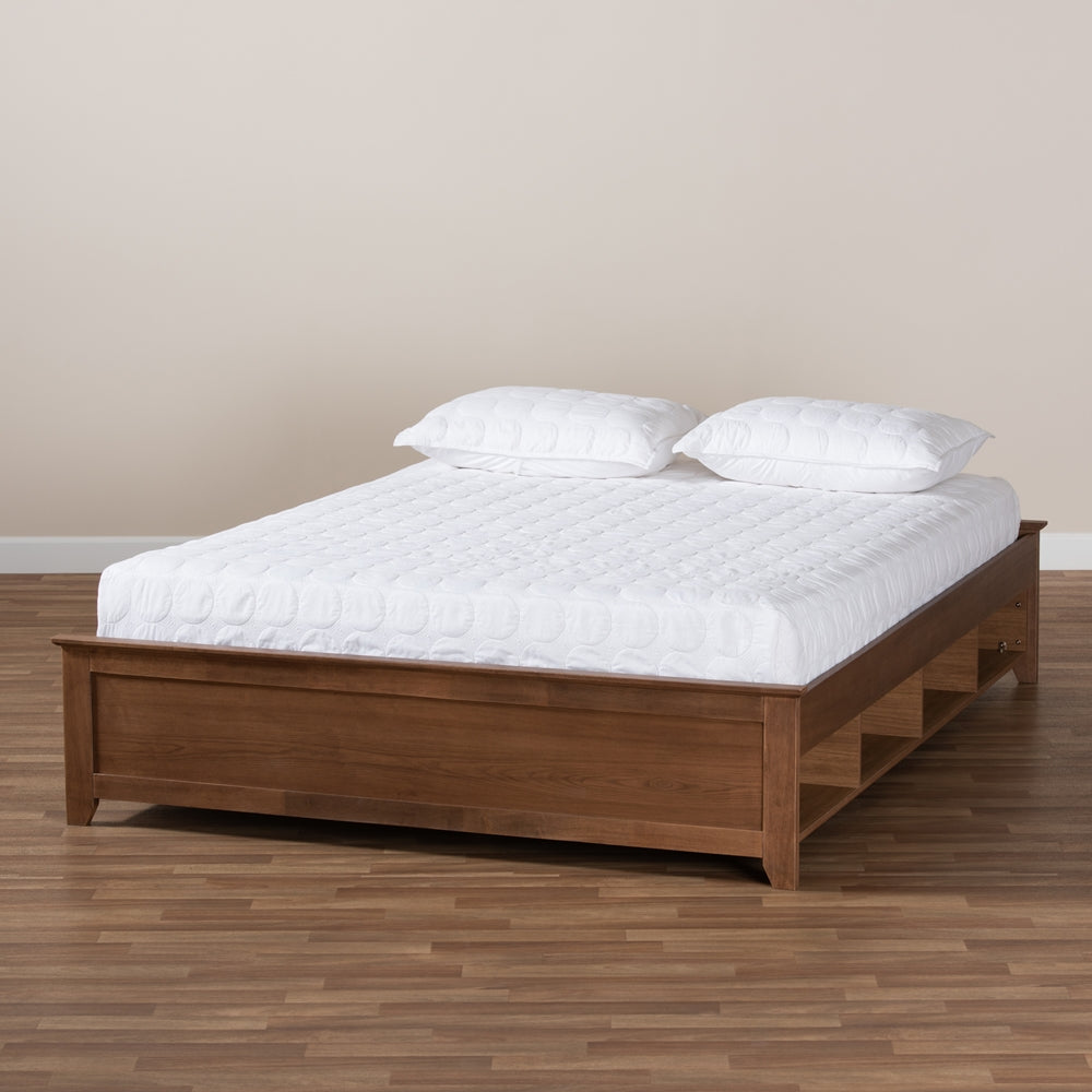 Anders Ash Walnut Brown Finished Full Size Bed Frame With Shelves