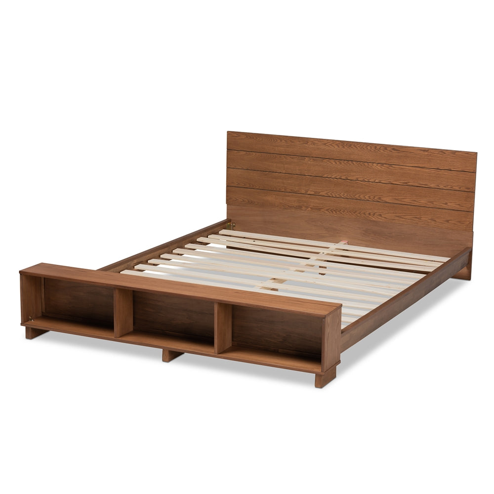 Regina Ash Walnut Brown Finished with Built-In Shelves Full Size Bed