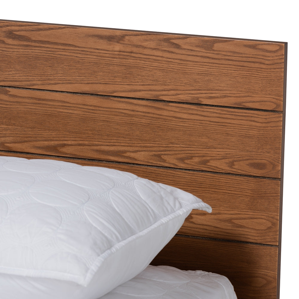 Regina Ash Walnut Brown Finished with Built-In Shelves Full Size Bed