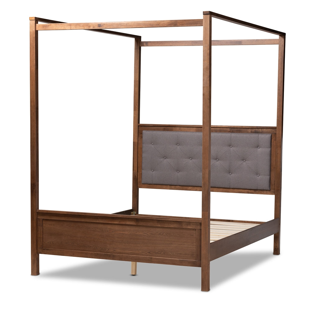 Natasha Grey and Walnut Brown Finished Wood King Size Platform Canopy Bed