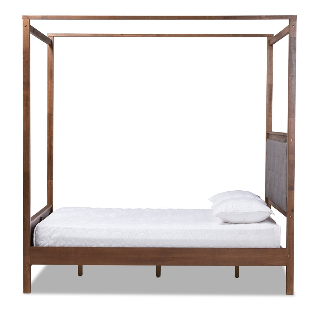 Natasha Grey and Walnut Brown Finished Wood Queen Size Platform Canopy Bed