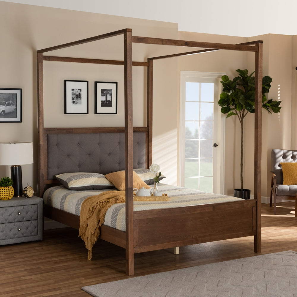 Natasha Grey and Walnut Brown Finished Wood King Size Platform Canopy Bed