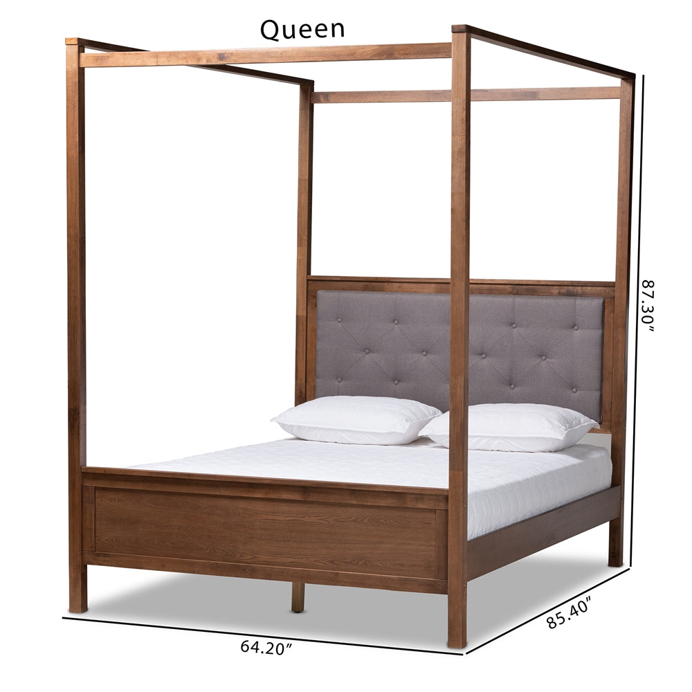 Natasha Grey and Walnut Brown Finished Wood Queen Size Platform Canopy Bed