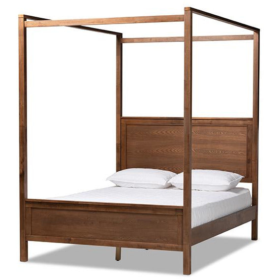 Veronica Walnut Brown Finished Wood Queen Size Platform Canopy Bed