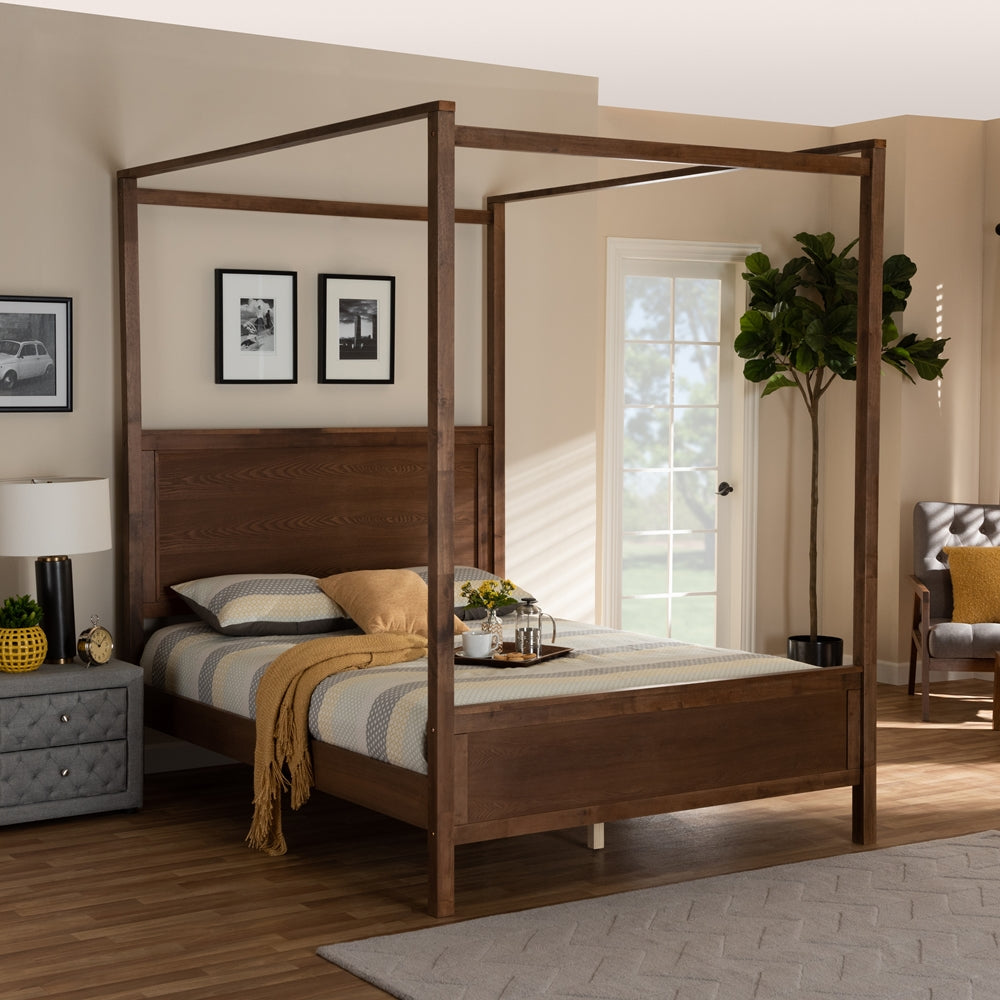 Veronica Walnut Brown Finished Wood Queen Size Platform Canopy Bed
