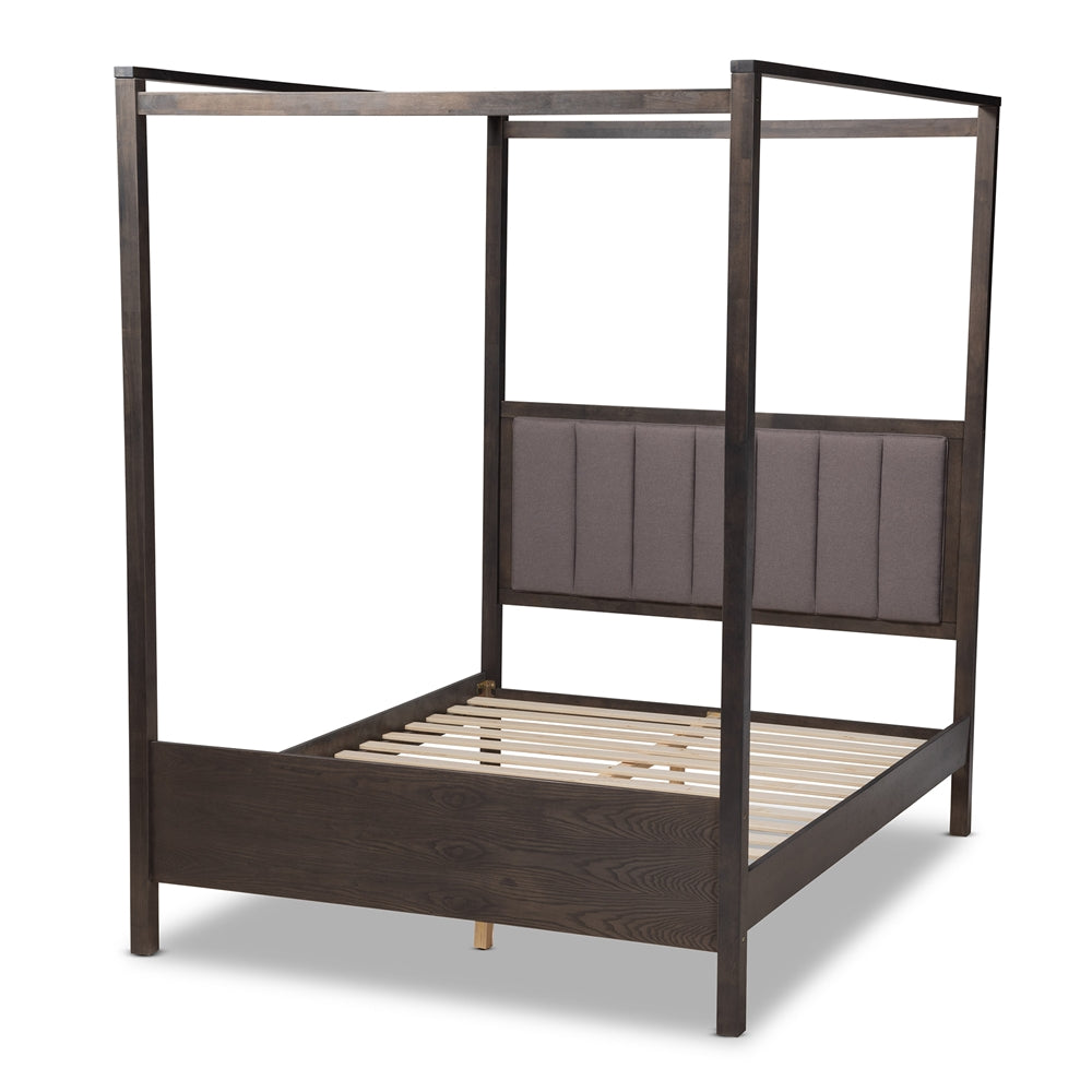 Natasha Grey and Dark Grey Oak Finished Wood Queen Size Platform Canopy Bed