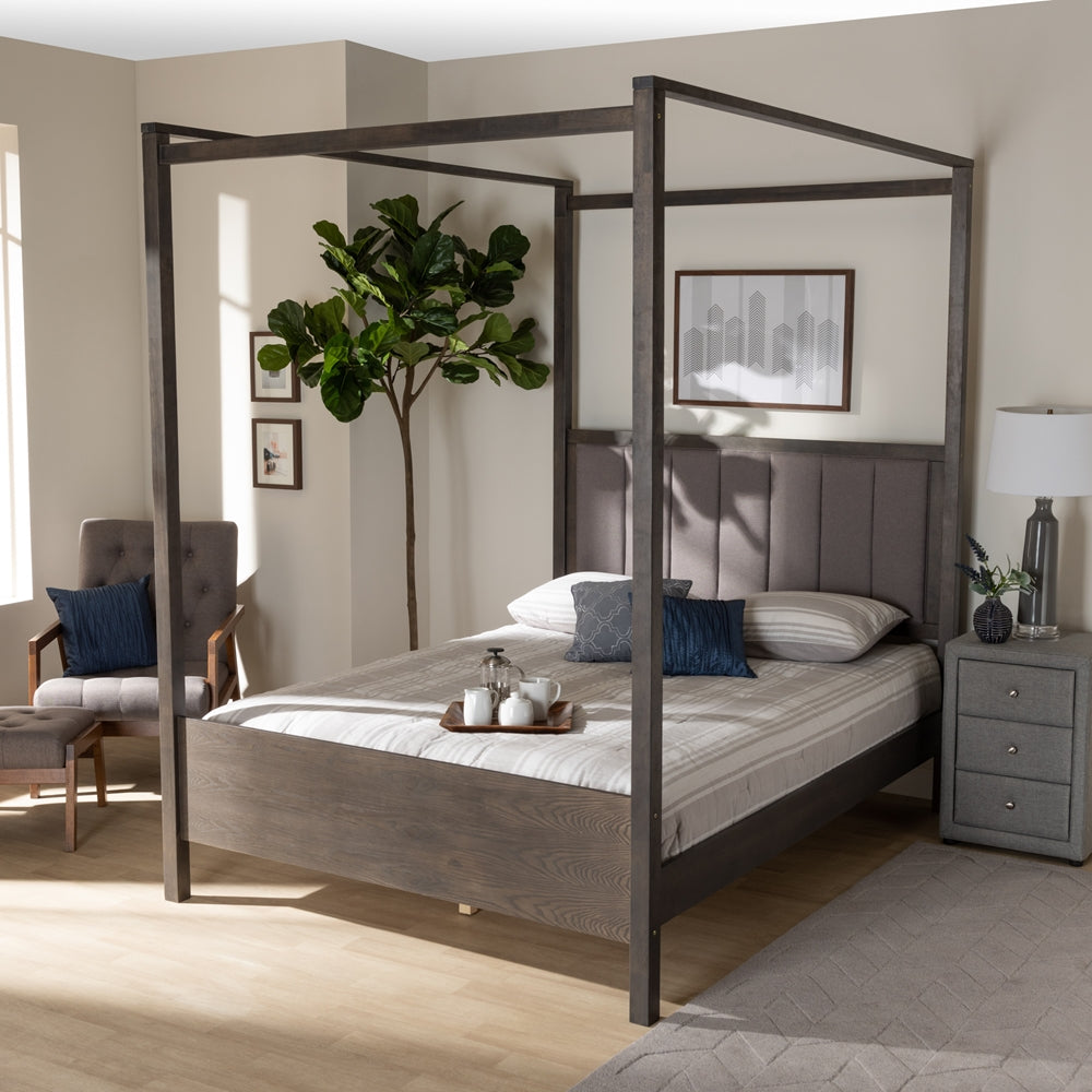 Natasha Grey and Dark Grey Oak Finished Wood King Size Platform Canopy Bed