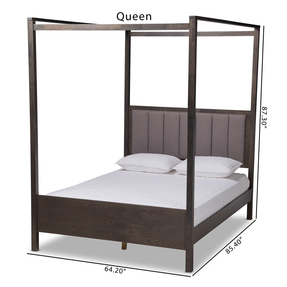 Natasha Grey and Dark Grey Oak Finished Wood Queen Size Platform Canopy Bed