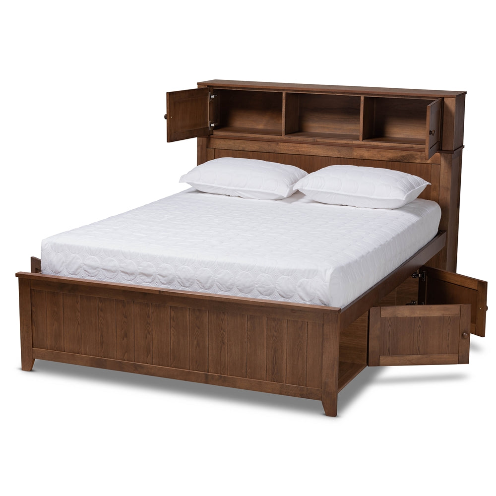 Riko Walnut Brown Finished Wood Queen Size Platform Storage Bed