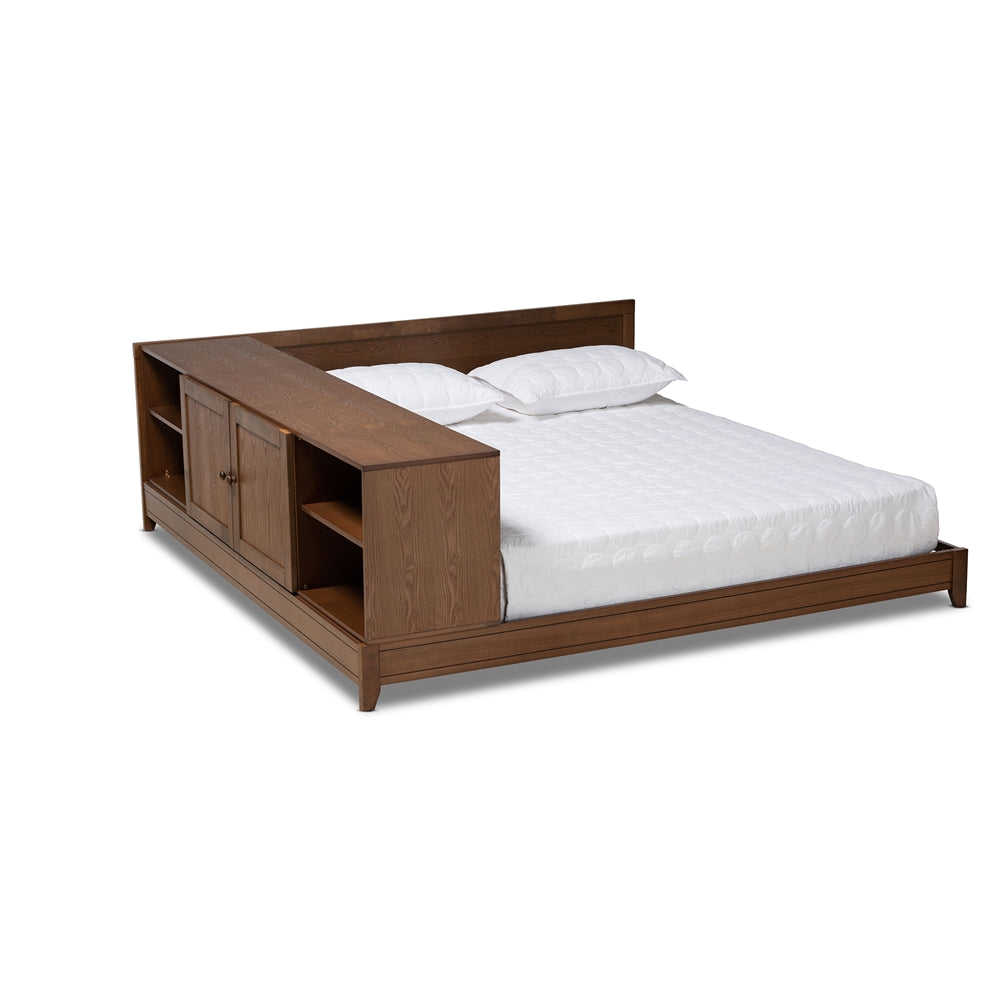 Kaori Walnut Brown Finished Wood Queen Size Platform Storage Bed