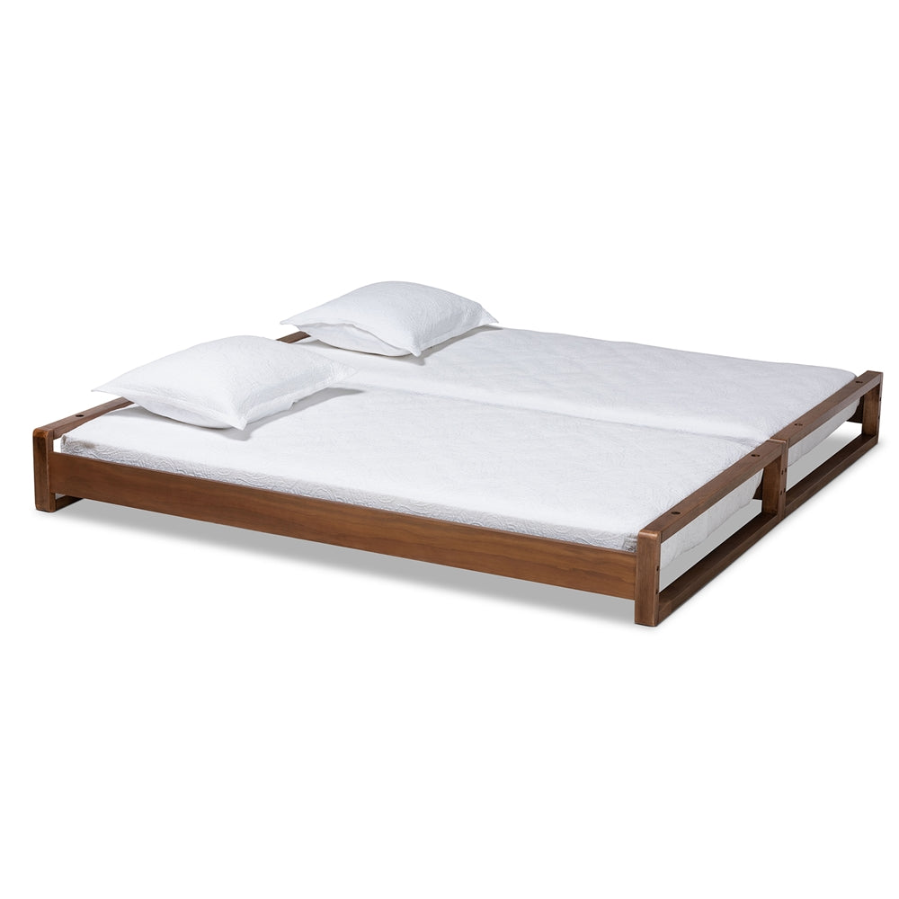 Klara Walnut Finished Wood Expandable Twin Size To King Size Bed Frame