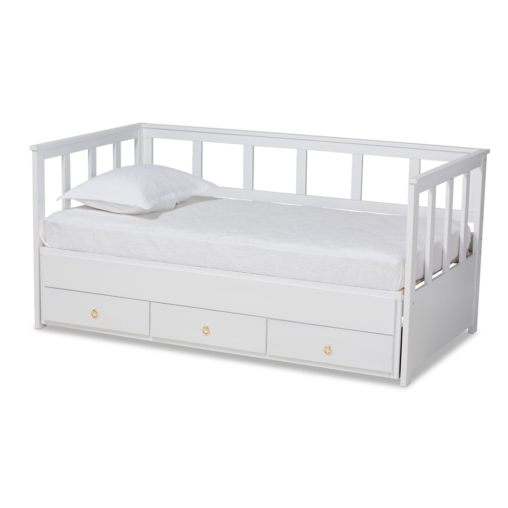 Kendra Modern And Contemporary White Finished Expandable Twin Size To King Size Daybed With Storage Drawers