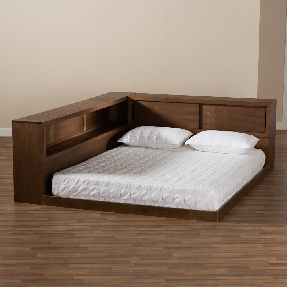 Erie Queen Bed Walnut Brown Modern Rustic Outlet & Storage Features