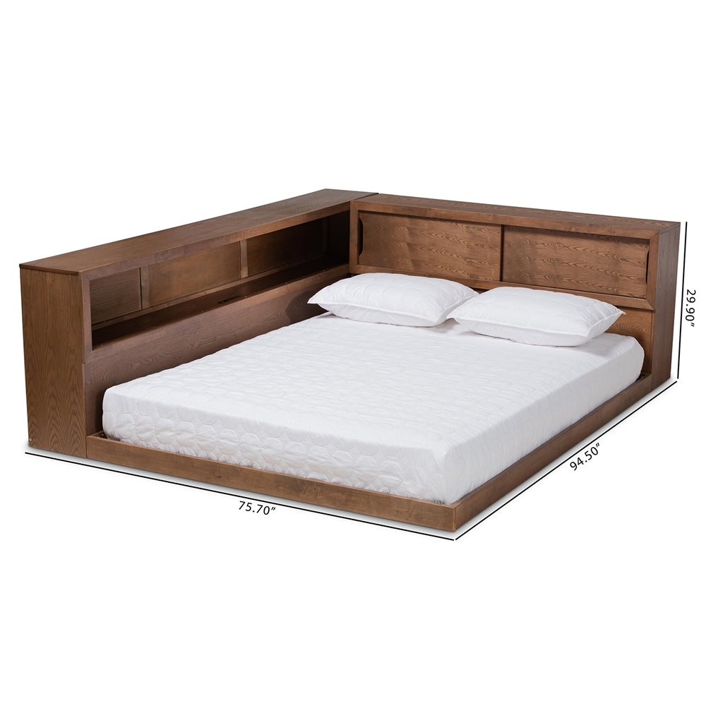 Erie Queen Bed Walnut Brown Modern Rustic Outlet & Storage Features