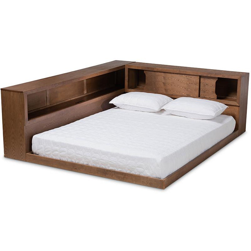 Erie Queen Bed Walnut Brown Modern Rustic Outlet & Storage Features