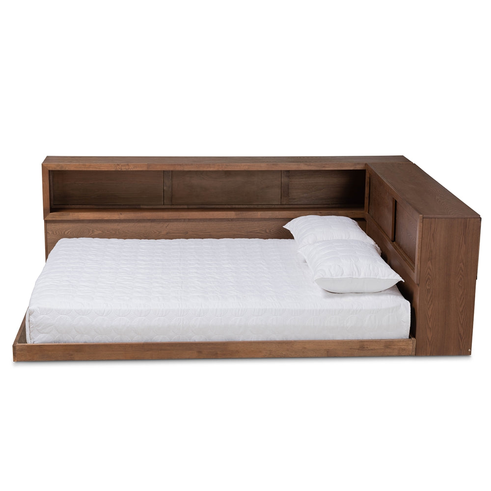 Erie Queen Bed Walnut Brown Modern Rustic Outlet & Storage Features