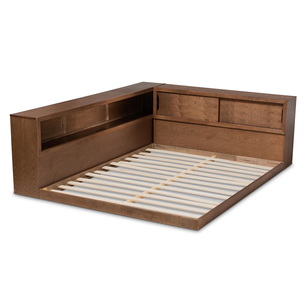 Erie Queen Bed Walnut Brown Modern Rustic Outlet & Storage Features