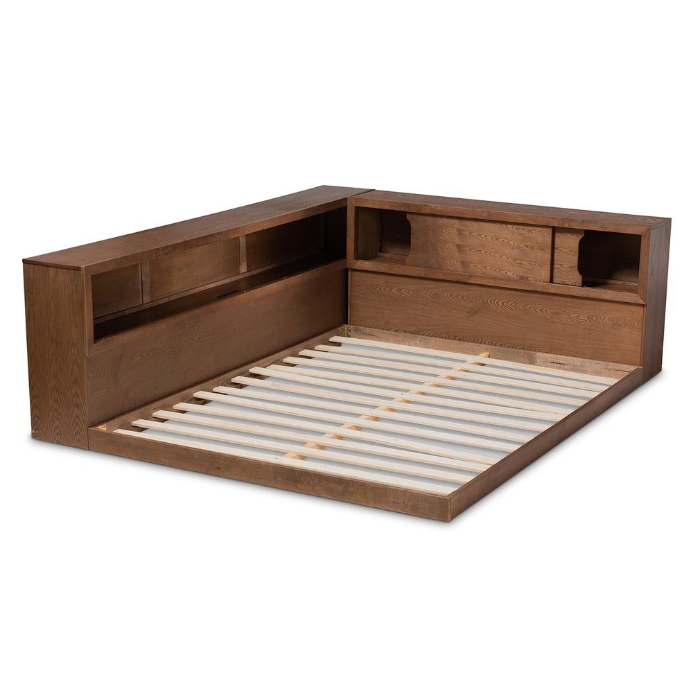 Erie Queen Bed Walnut Brown Modern Rustic Outlet & Storage Features