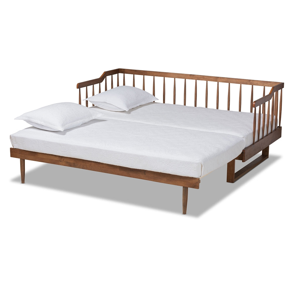 Muriel Modern And Transitional Walnut Brown Finished Wood Expandable Twin Size To King Size Spindle Daybed