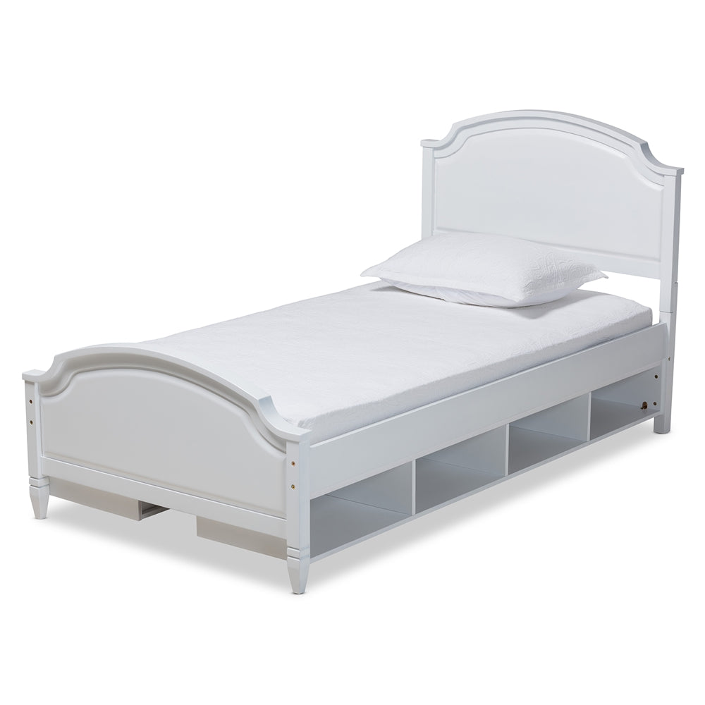 Elise Bed Traditional White Twin Size Platform with Storage