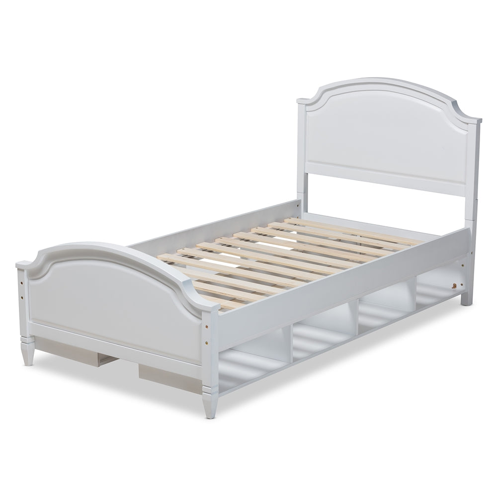 Elise Bed Traditional White Twin Size Platform with Storage