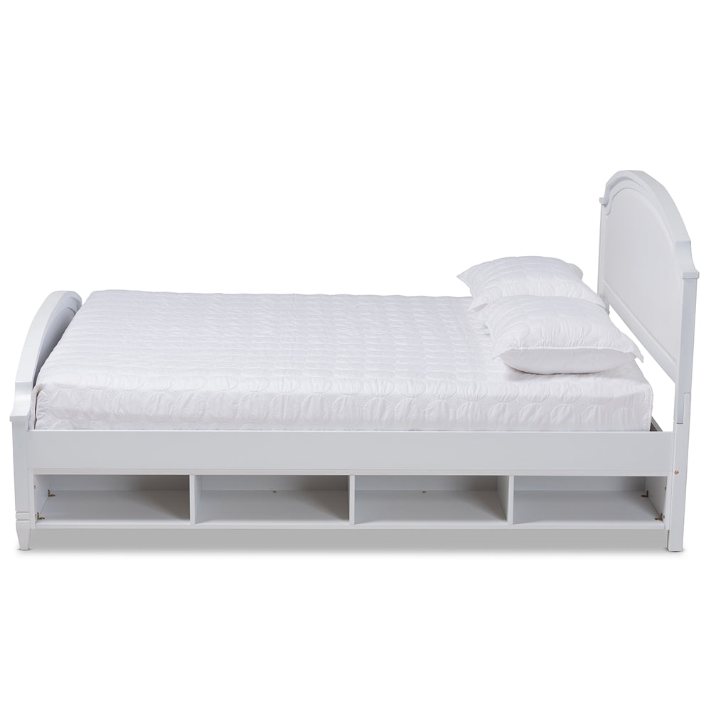 Elise Bed Traditional White Queen Platform with Storage