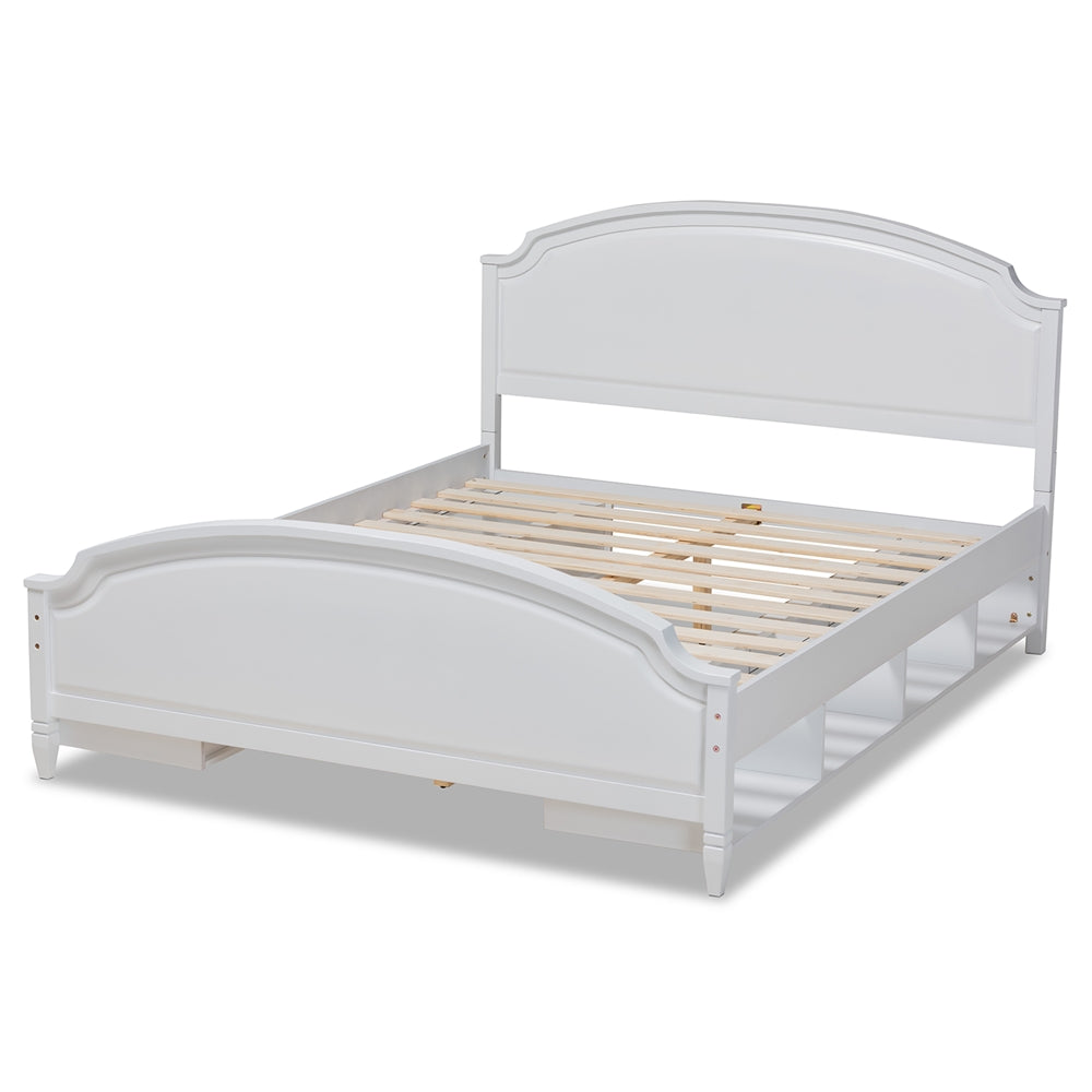 Elise Bed Traditional White Queen Platform with Storage