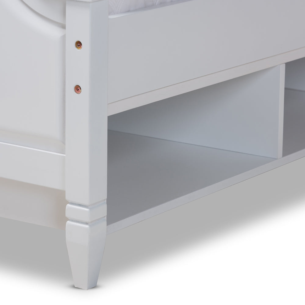 Elise Bed Traditional White Queen Platform with Storage