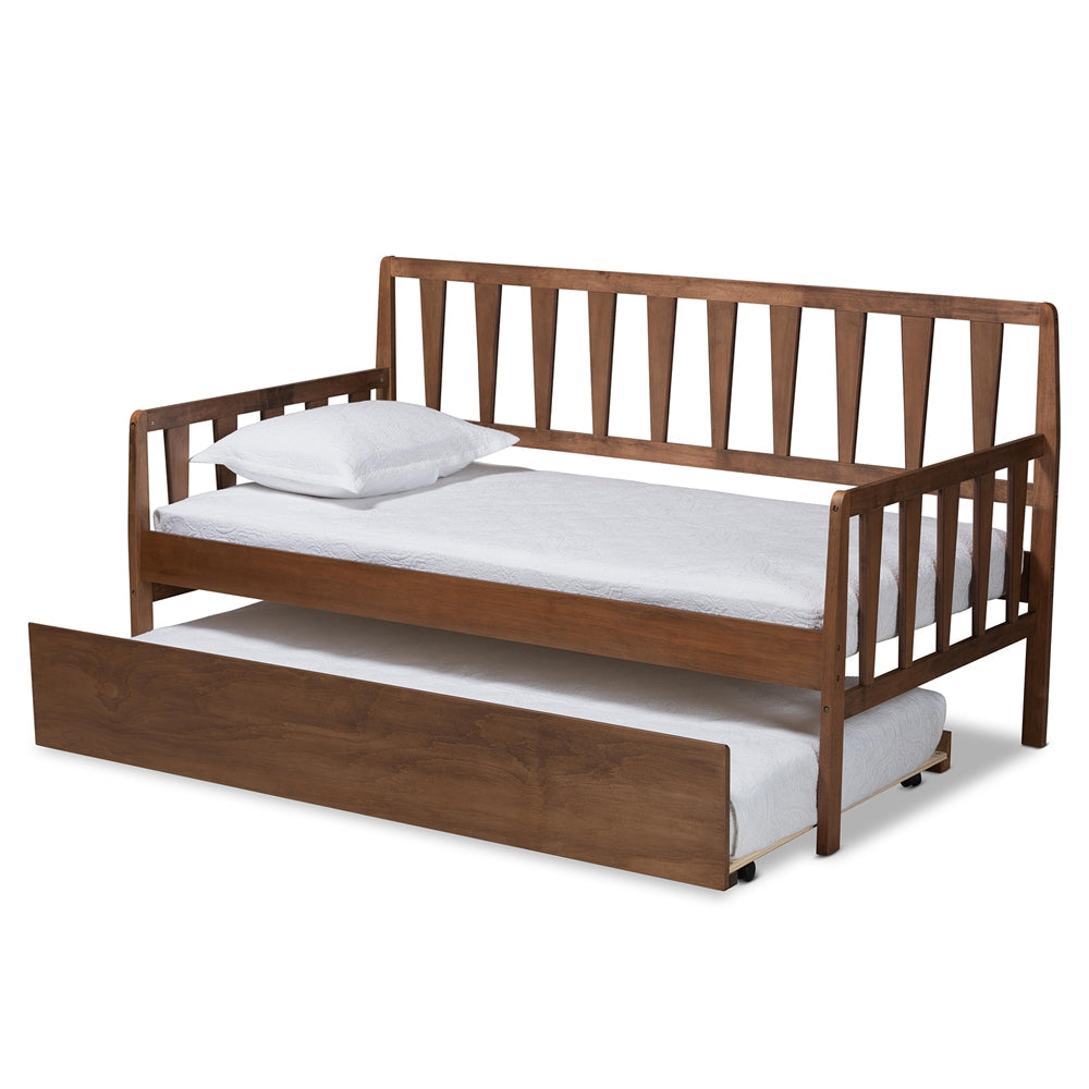 Midori Daybed Transitional Walnut Wood Twin with Roll-Out Trundle