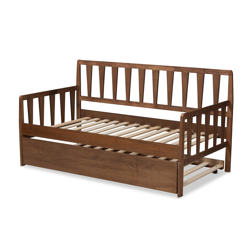 Midori Daybed Transitional Walnut Wood Twin with Roll-Out Trundle