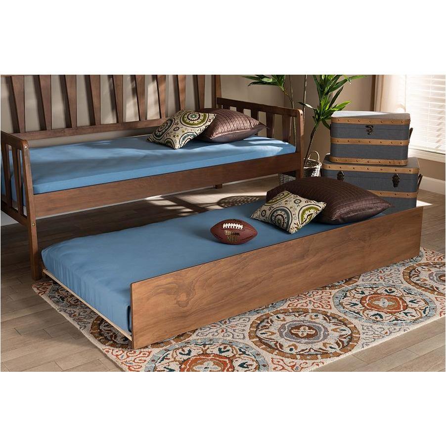 Midori Walnut Brown Finished Wood Twin Size Trundle Bed