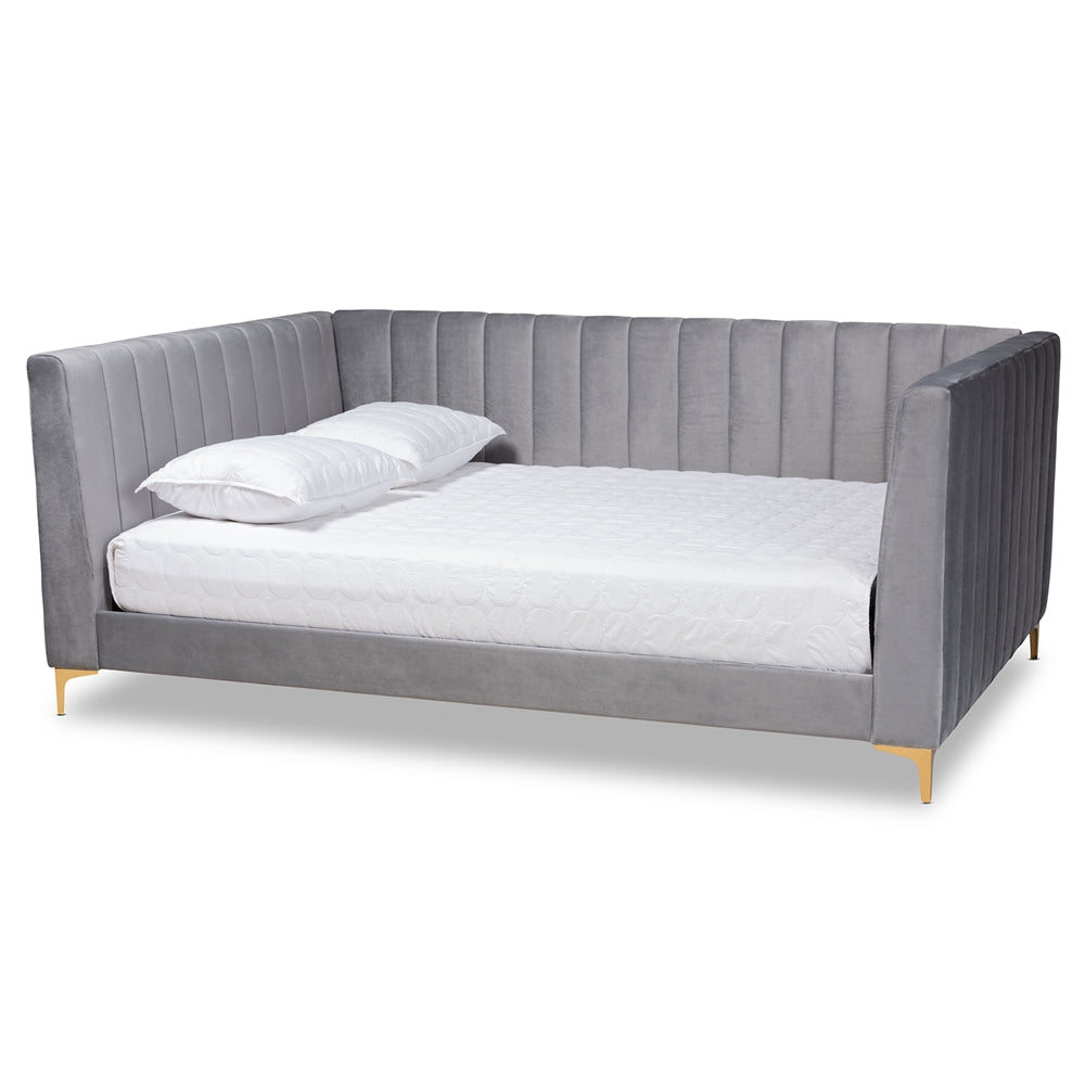 Oksana Twin Daybed Contemporary Glam Light Grey Velvet & Gold Finish