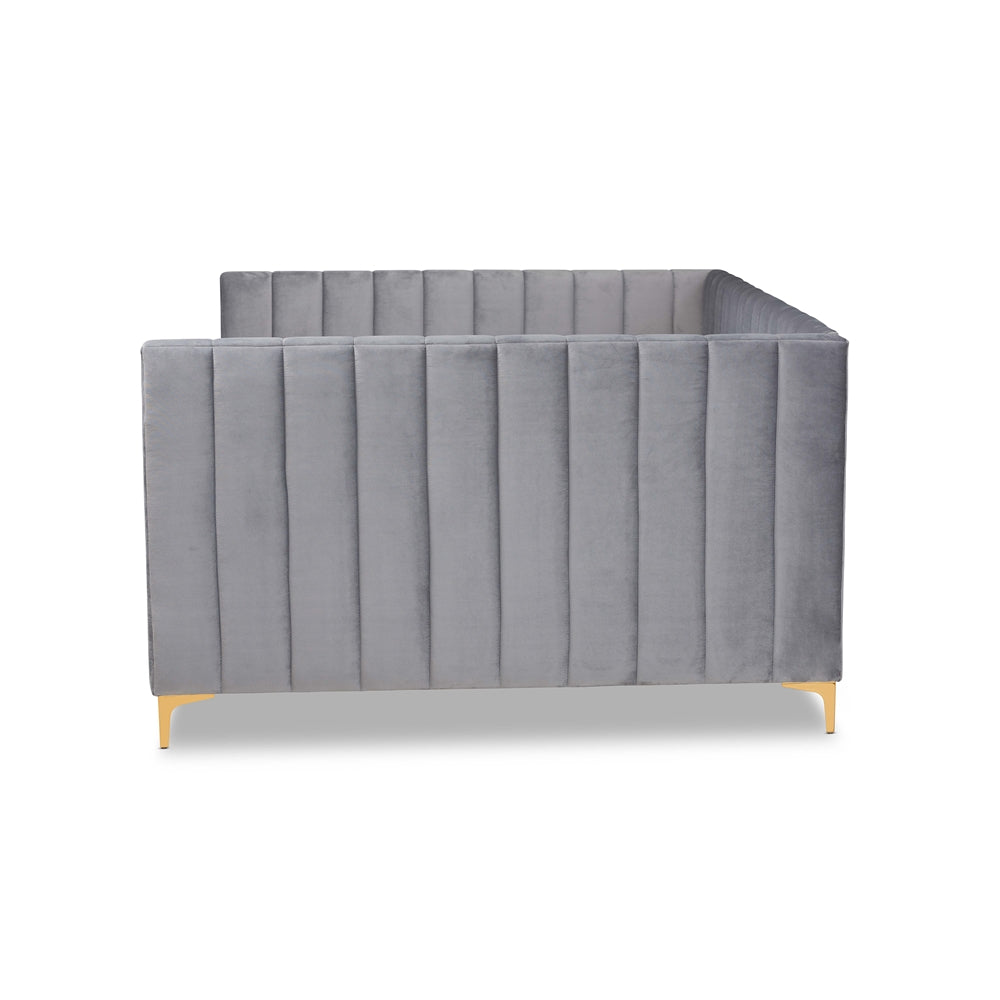 Oksana Twin Daybed Contemporary Glam Light Grey Velvet & Gold Finish