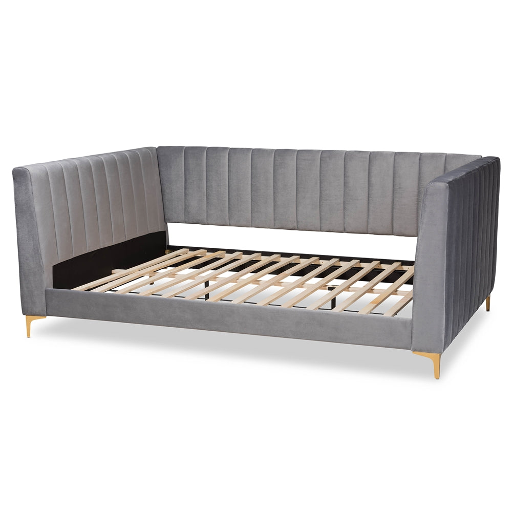 Oksana Twin Daybed Contemporary Glam Light Grey Velvet & Gold Finish