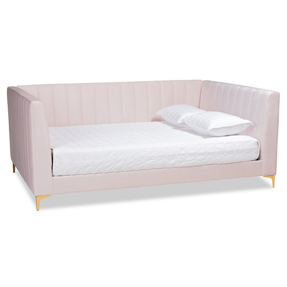 Oksana Modern Light Pink Fabric And Gold Finish Full Size Daybed