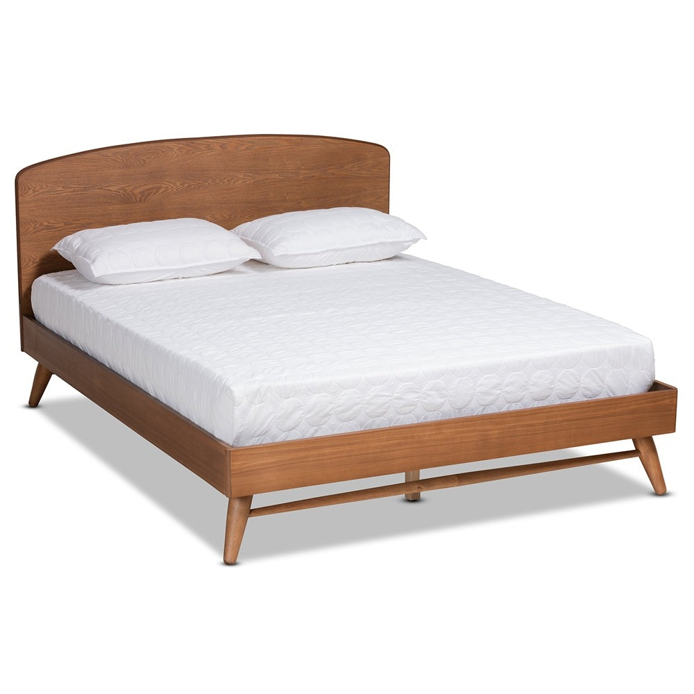 Keagan Mid-Century Modern Walnut Brown Finished Wood King Size Bed