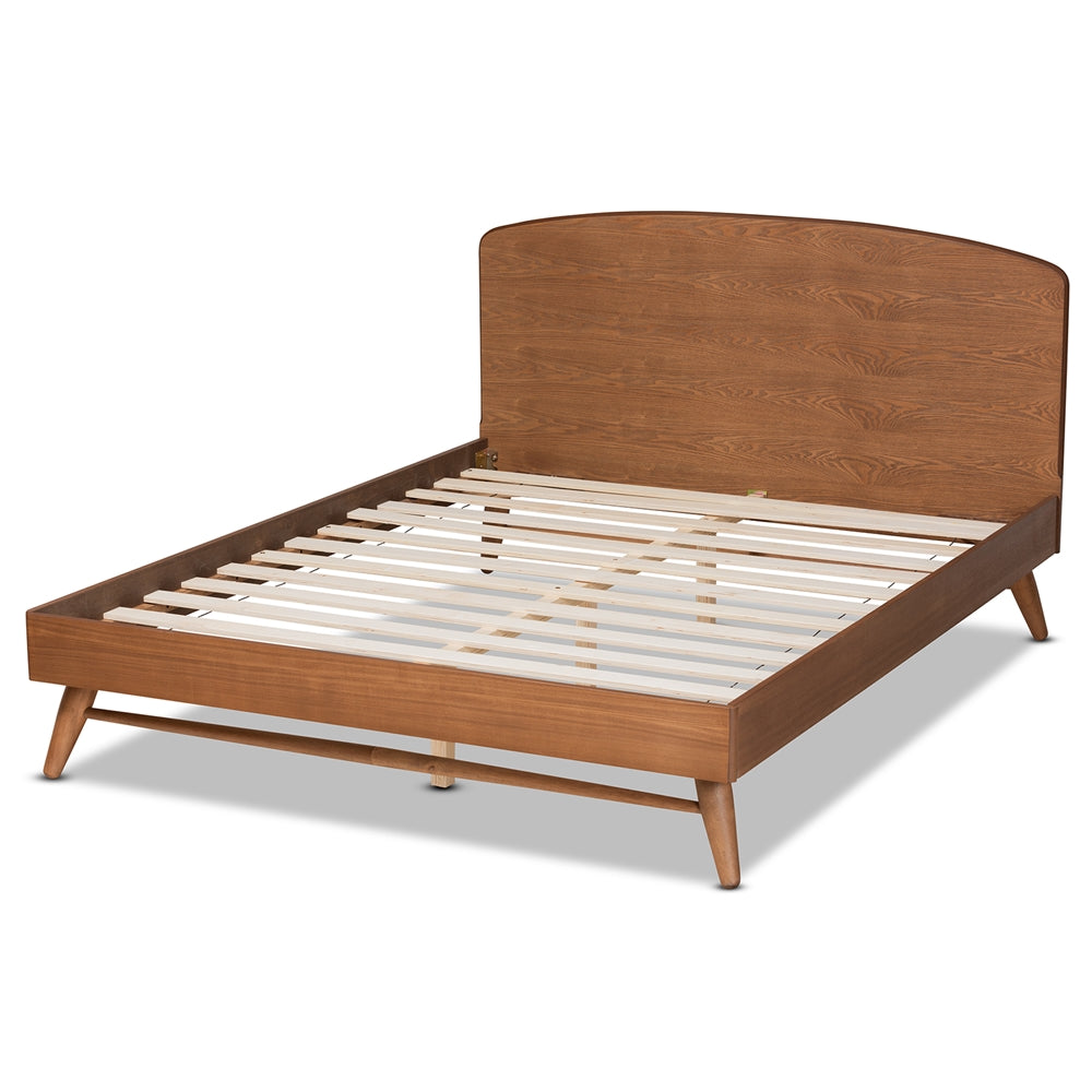 Keagan Mid-Century Modern Walnut Brown Finished Wood King Size Bed