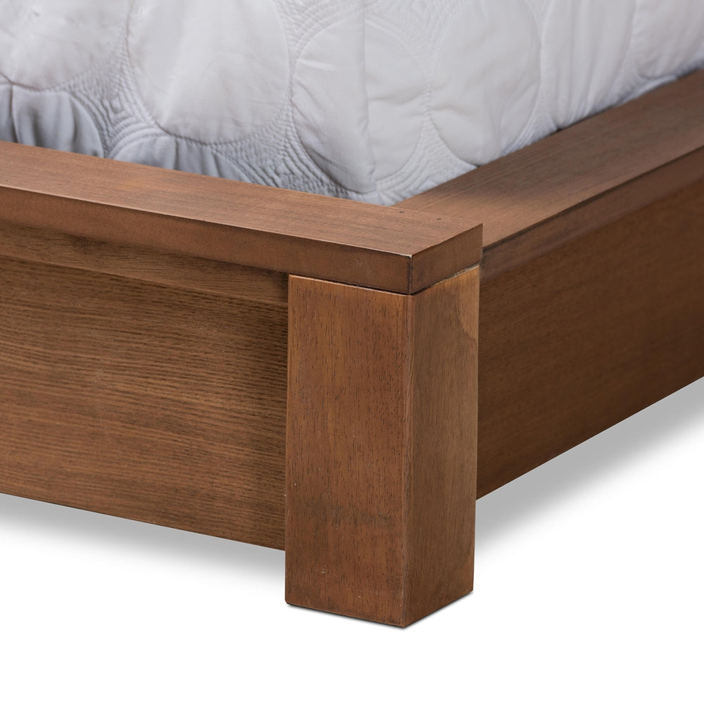 Elina King Bed Modern Walnut Wood with Built-in Storage Shelves