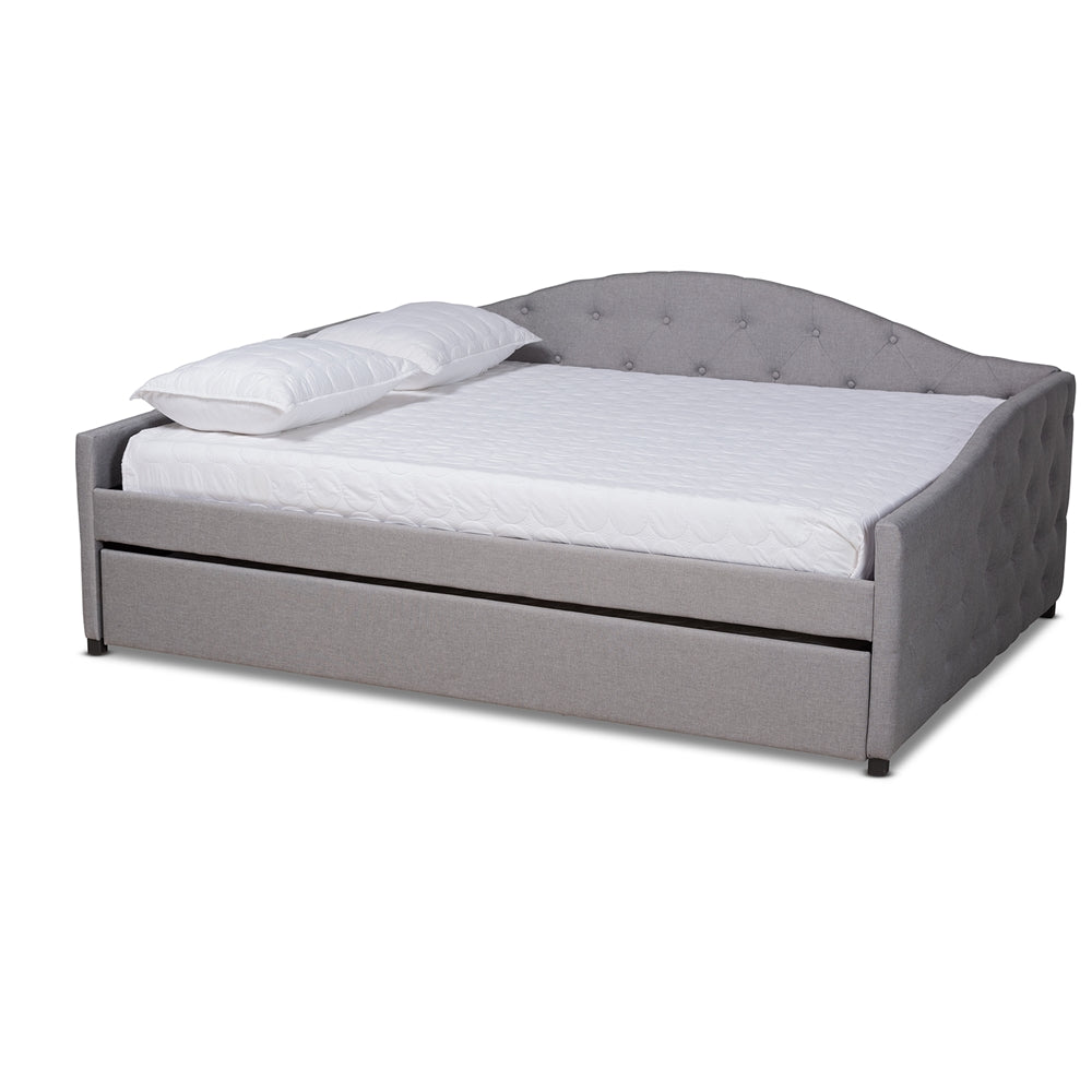 Becker Transitional Grey Fabric Upholstered Full Size Daybed with Trundle