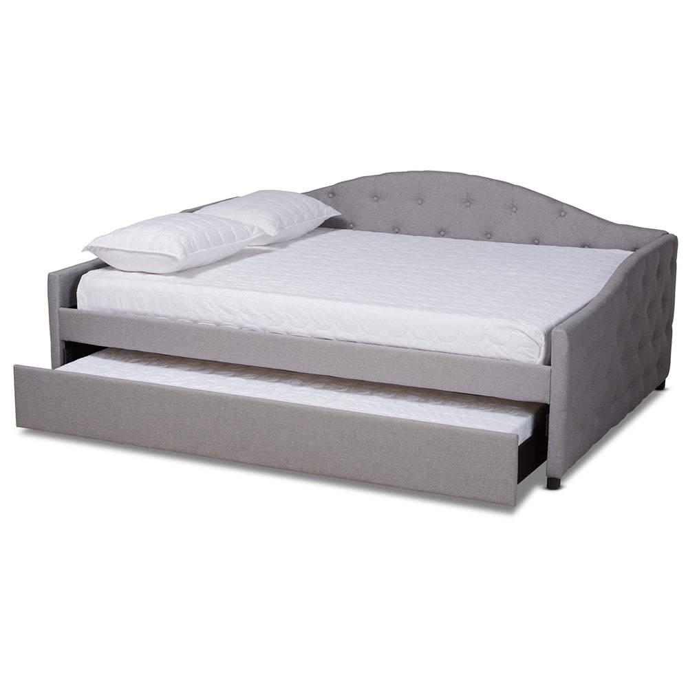Becker Transitional Grey Fabric Upholstered Full Size Daybed with Trundle