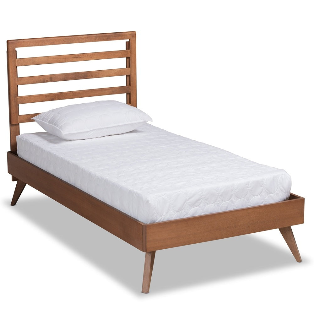 Shiro Mid-Century Modern Ash Walnut Finished Wood Twin Size Platform Bed