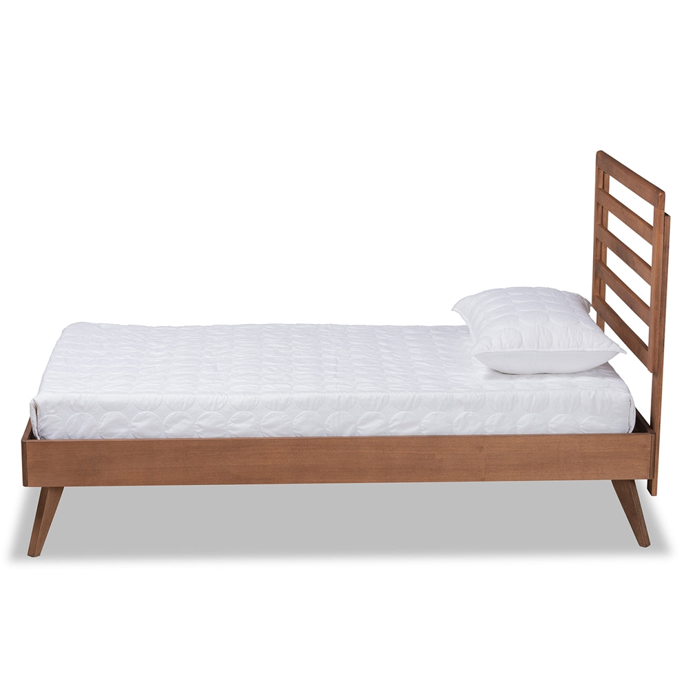 Shiro Mid-Century Modern Ash Walnut Finished Wood Twin Size Platform Bed