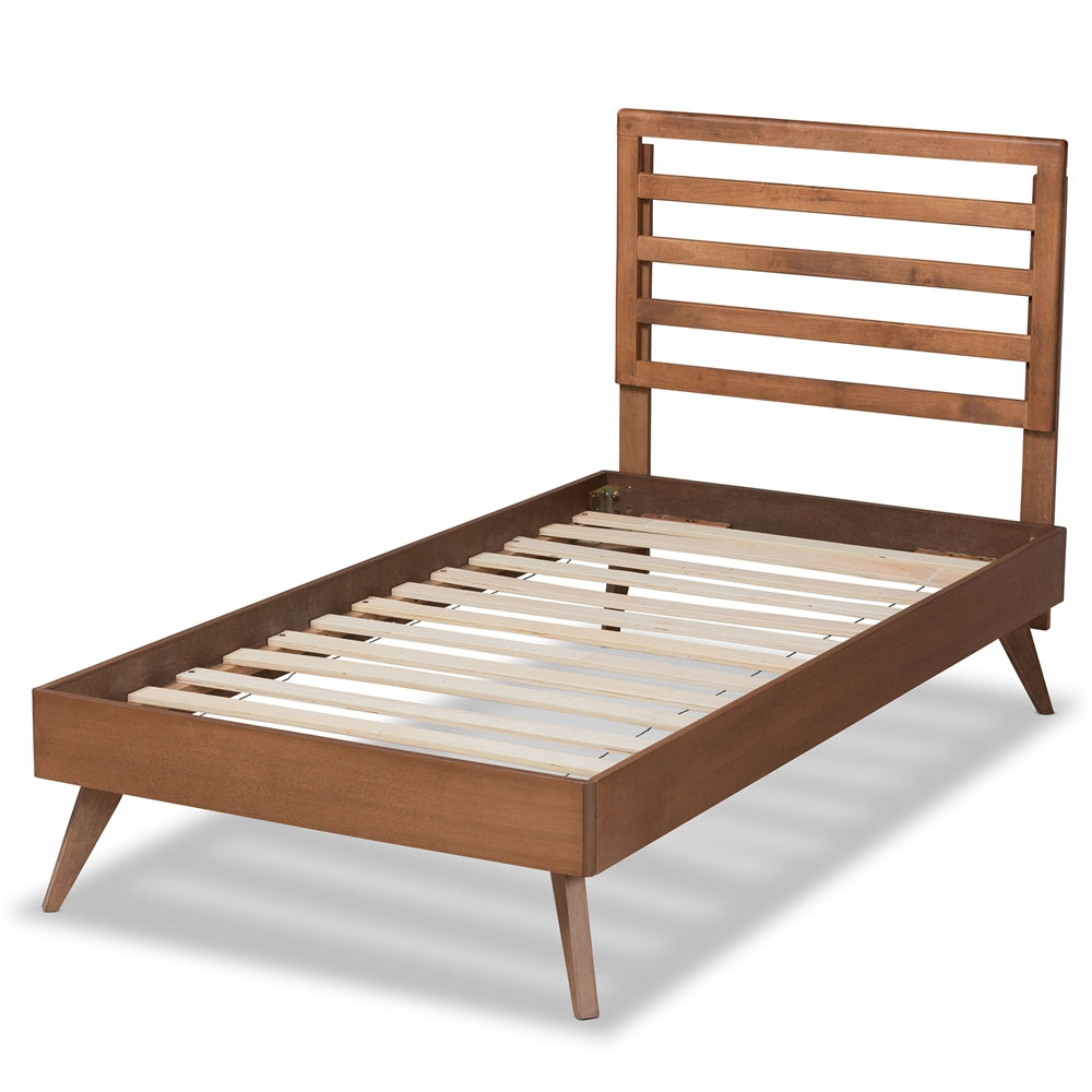 Shiro Mid-Century Modern Ash Walnut Finished Wood Twin Size Platform Bed